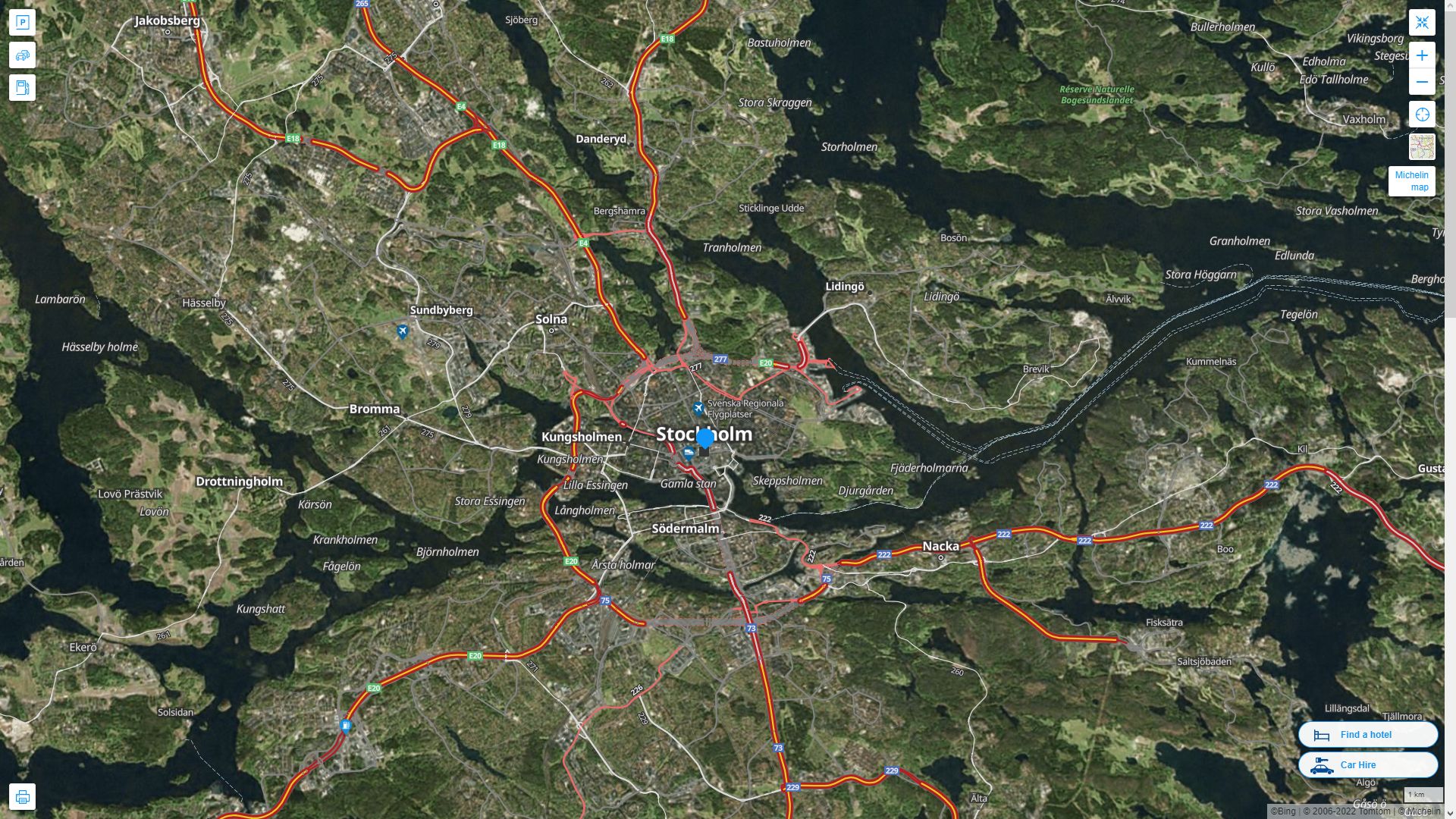 Stockholm Suede Autoroute et carte routiere avec vue satellite